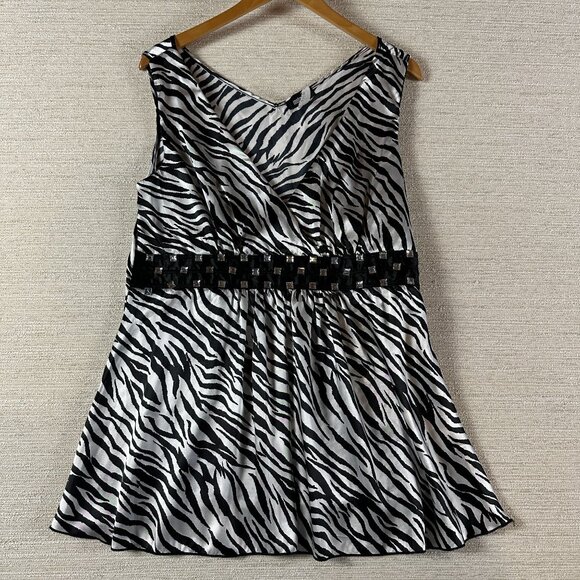 Metrostyle Womens Size 14 Zebra Print Mob Wife V-Neck Sleeveless Studded Edgy Y2 - Picture 1 of 10